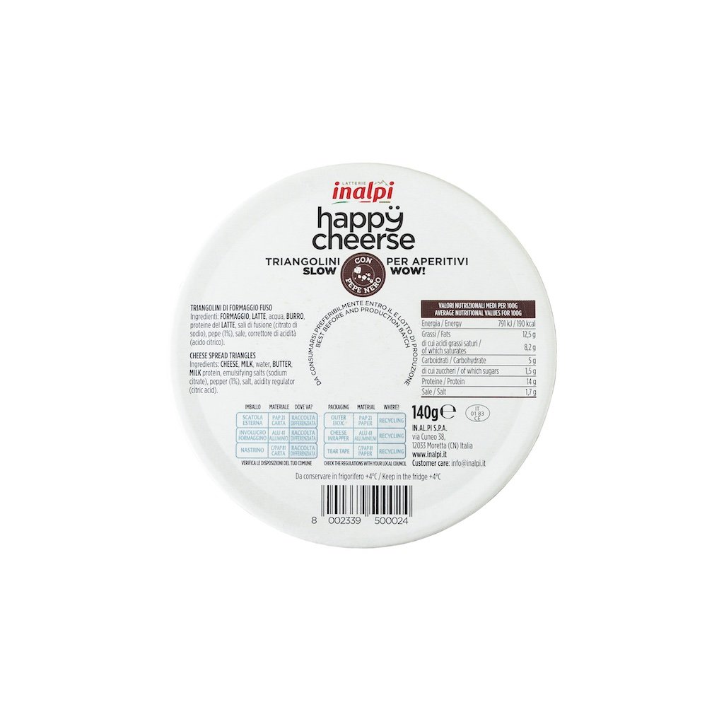 Inalpi Happy Cheerse Fromage Fondu Poivre Noir 140g