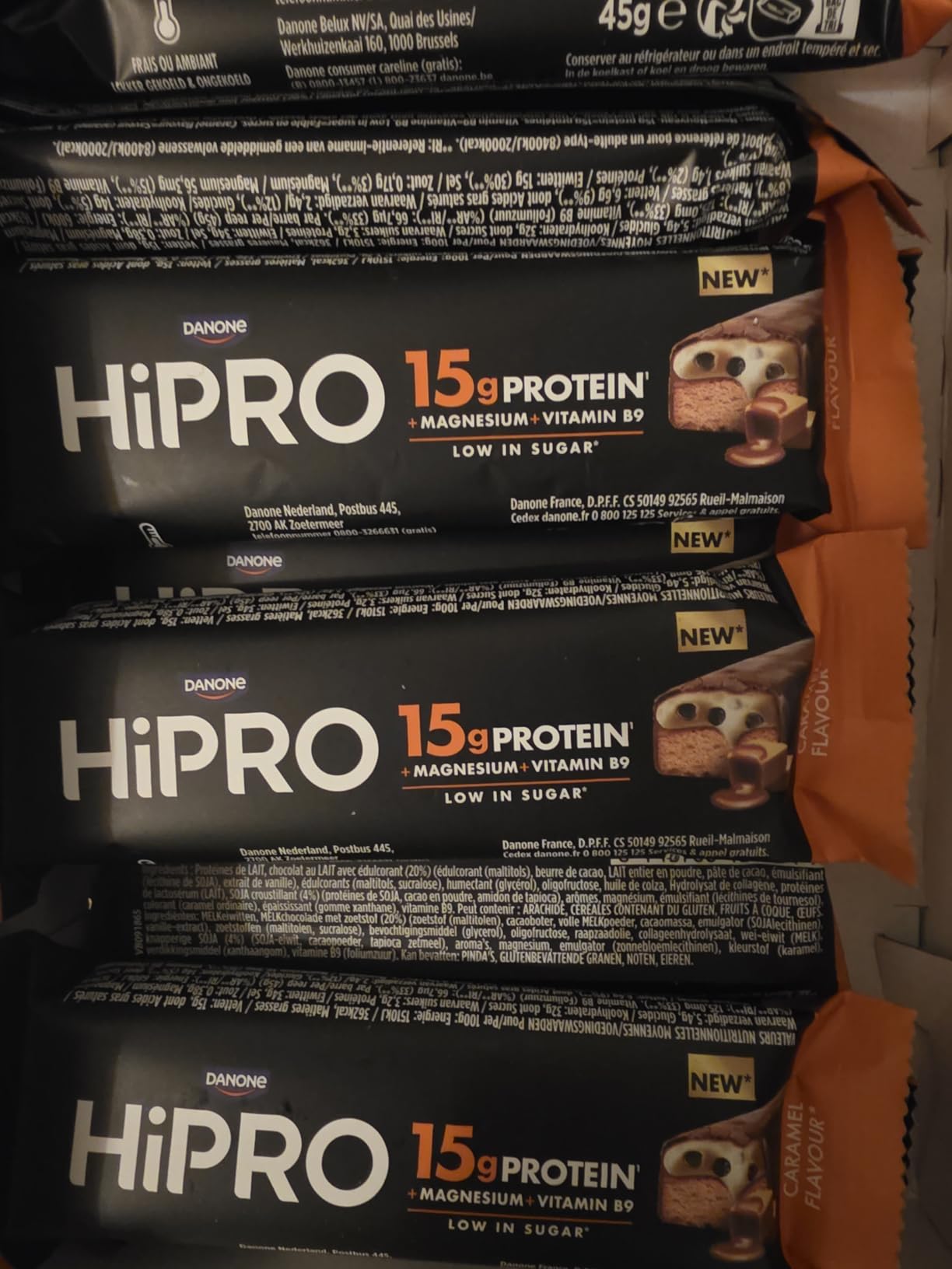Hipro Barre protéinée caramel 45g pack 12 magnésium B9
