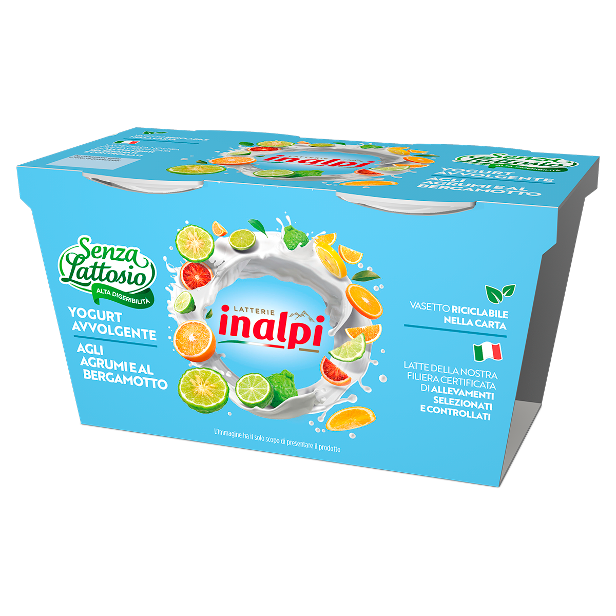 Inalpi Yogurt entier sans lactose yaourt agrumes bergamote 2x125g