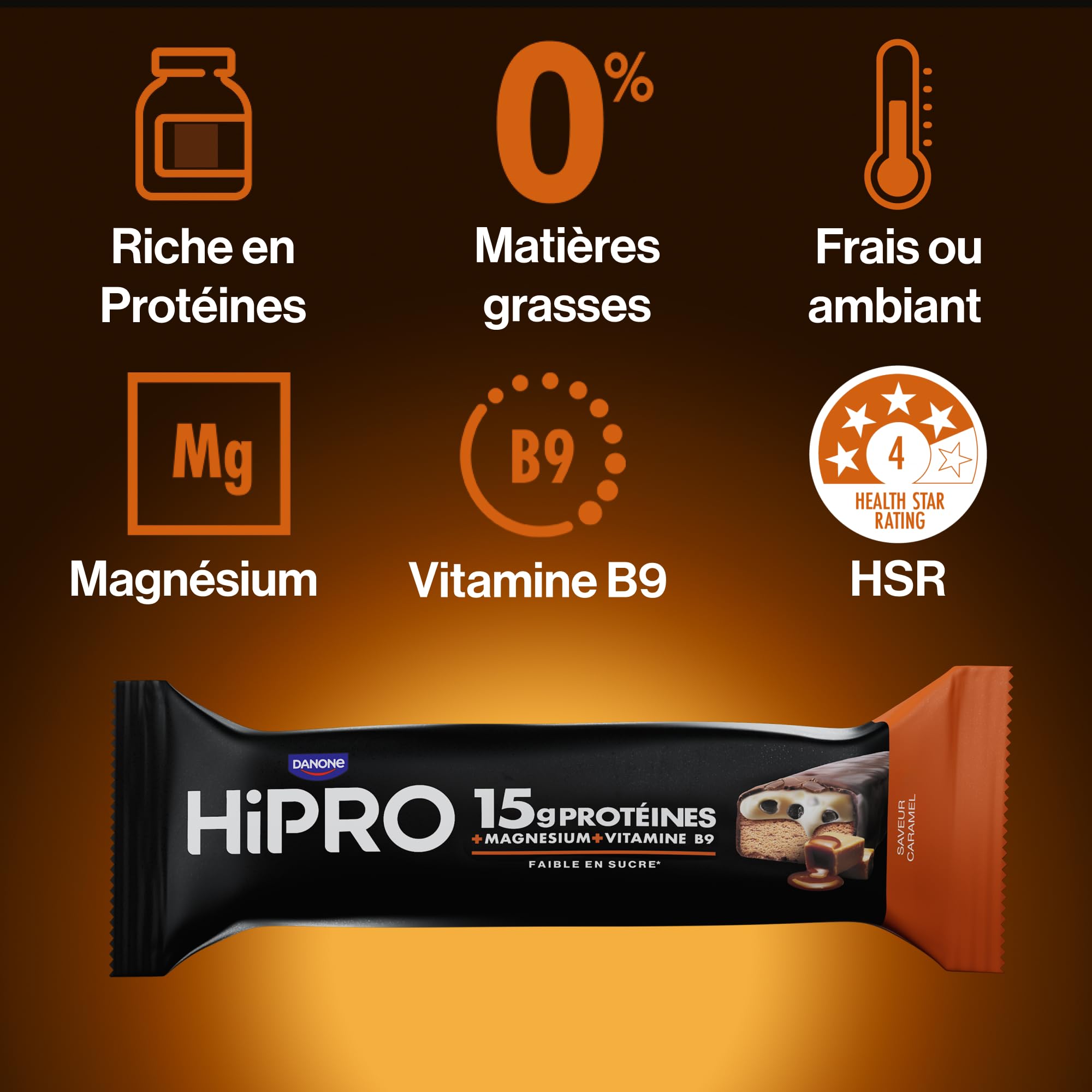 Hipro Barre protéinée caramel 45g pack 12 magnésium B9