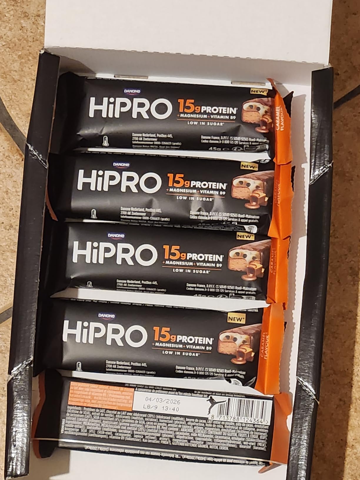 Hipro Barre protéinée caramel 45g pack 12 magnésium B9