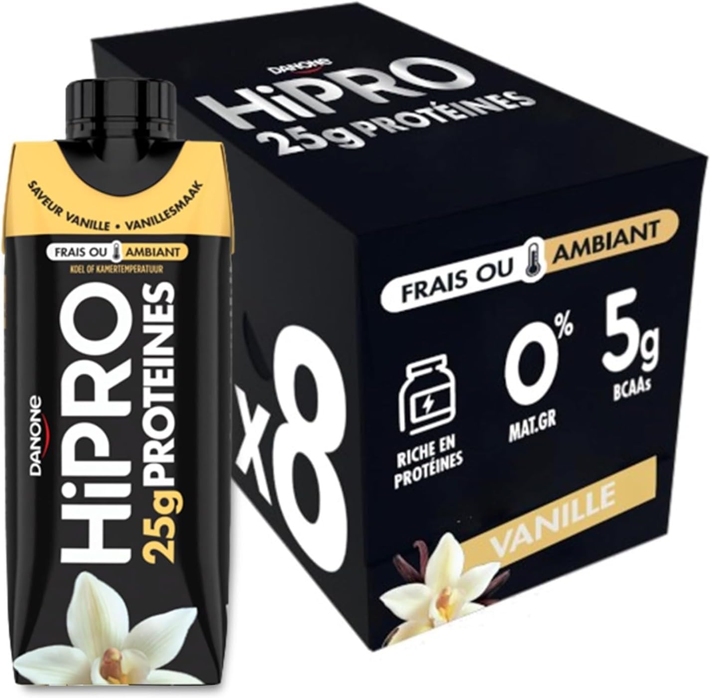 Hipro Boisson Protéinée Vanille 8 x 330ml Sans Lactose
