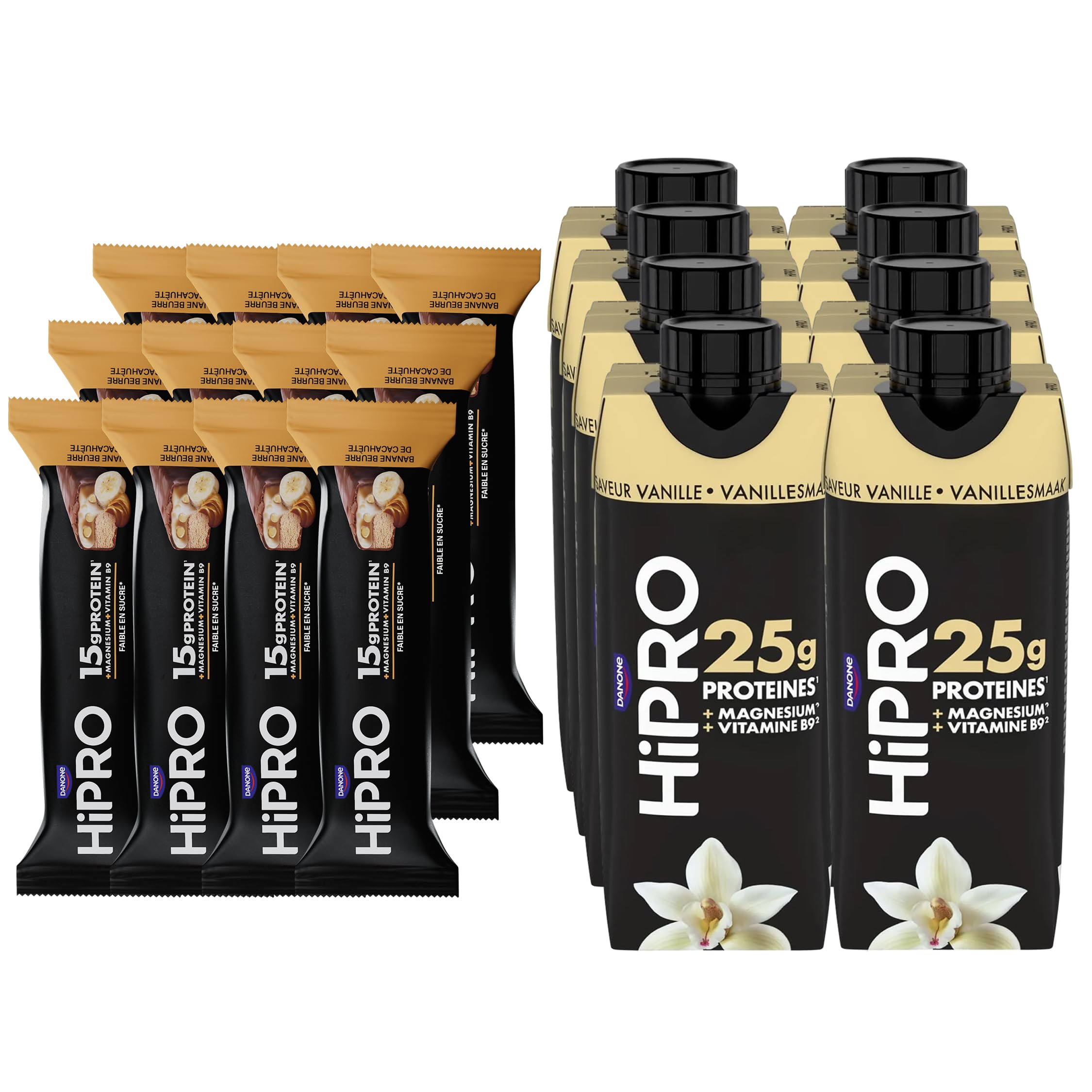 HiPRO Lot Boisson Vanille 8x330ml + Barres Banane 12x45g