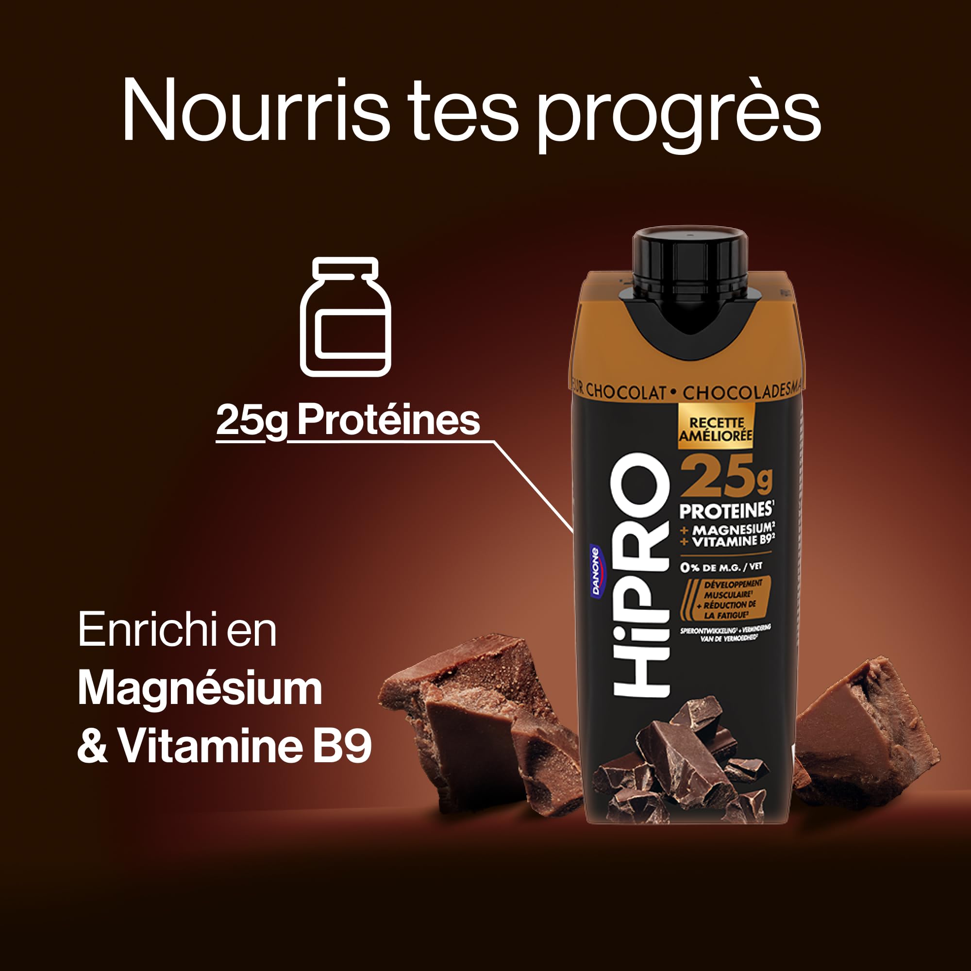 Hipro Boisson Protéinée Chocolat 8 x 330ml Sans Lactose