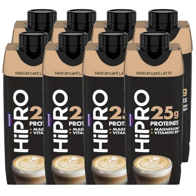 Hipro Boisson Protéinée Café Latte 8 x 330ml Sans Lactose