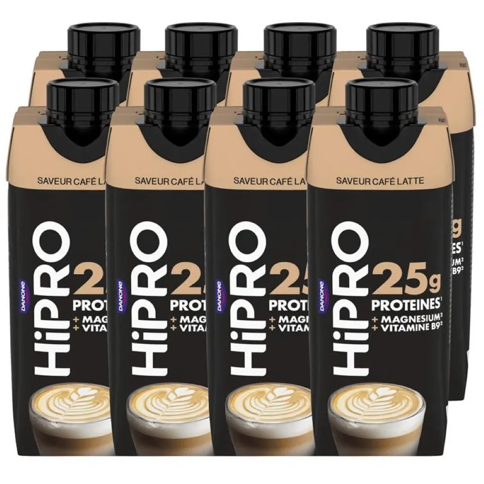 Hipro Boisson Protéinée Café Latte 8 x 330ml Sans Lactose