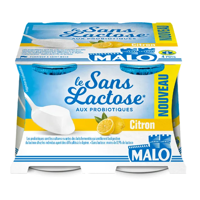 Malo Sans Lactose Citron yaourt citron probiotiques