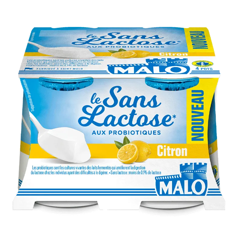 Malo Sans Lactose Citron yaourt citron probiotiques
