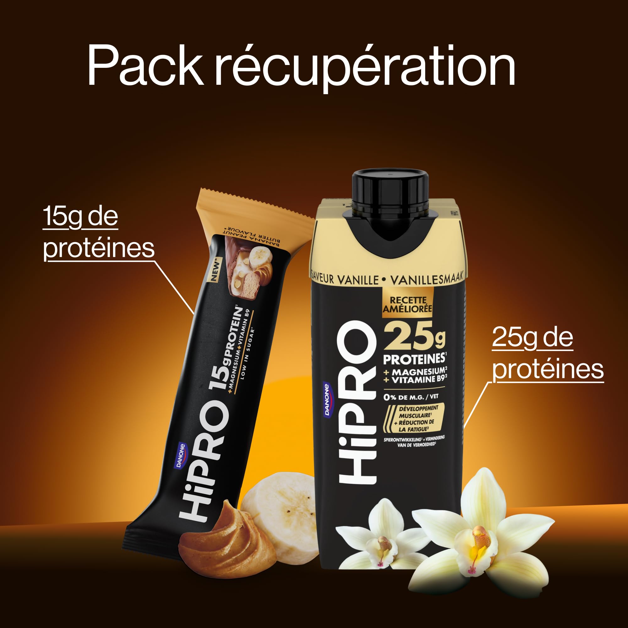 HiPRO Lot Boisson Vanille 8x330ml + Barres Banane 12x45g