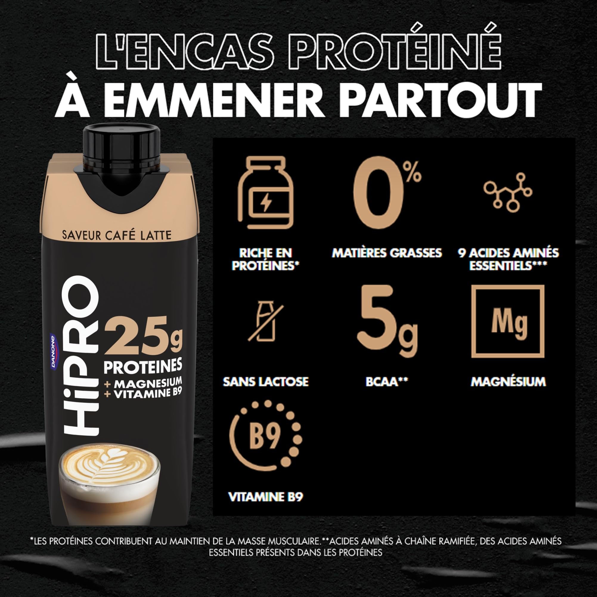 Hipro Boisson Protéinée Café Latte 8 x 330ml Sans Lactose