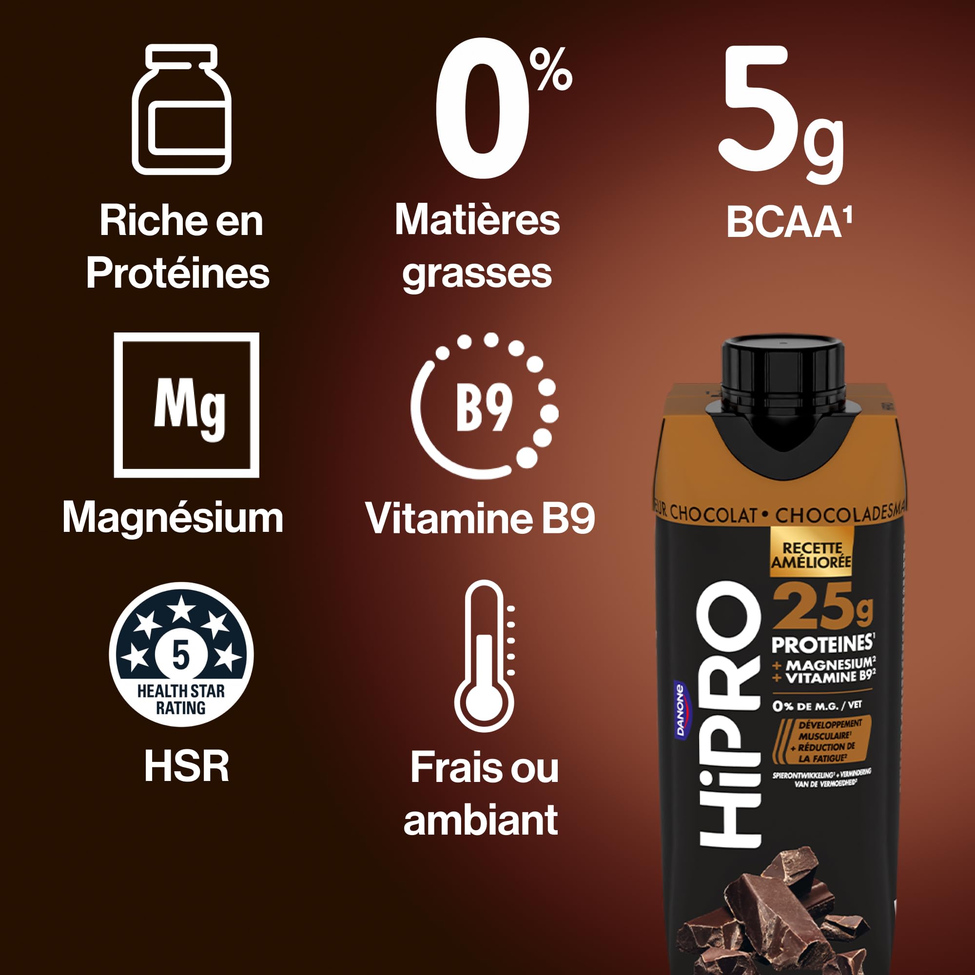 Hipro Boisson Protéinée Chocolat 8 x 330ml Sans Lactose